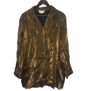 VINTAGE ERENA Shimmer Top Size 1X Brown Long Sleeve